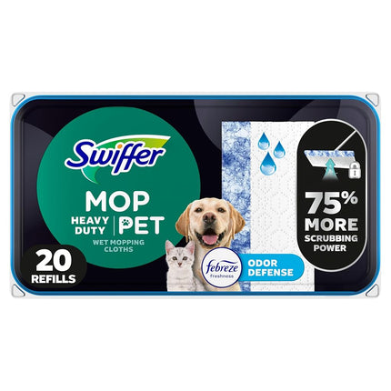 Heavy Duty Pet Wet Mopping Cloths with Odor Defense, 20 Count