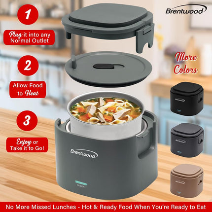 Brentwood 110V 50W 0.6L Portable Leakproof Electric Lunch Box Food Warmer (Gray)