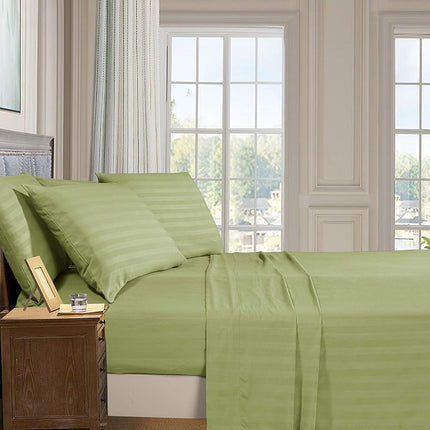 Elegant Comfort Softest and Coziest 4-Piece Sheet Set - 1500 Premium Hotel Quality Microfiber - Luxurious Wrinkle Resistant 4-Piece Damask Stripe Bed Sheet Set, Twin XL, Sage/Green