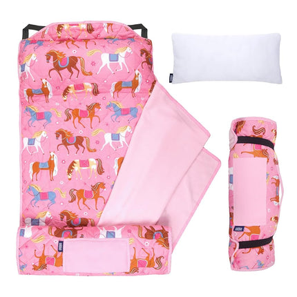 Wildkin Quilted Kids Nap Mat – Soft Microfiber with Pillow & Elastic Straps for School & Travel - Heroes