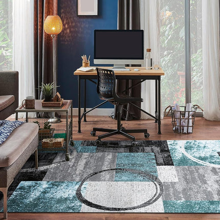 Rugshop Contemporary Circle Design Area Rug, Fade-Resistant Carpet for Living Room, Dining Room, or Home Office, Gray, 6'6" x 9'