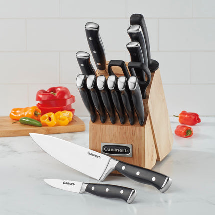 Cuisinart Bloque de Cuchillos, Juego de Cuchillos de 15 Piezas con Hojas de Acero para un Corte Preciso, Ligeros, de Acero Inoxidable, Duraderos y Aptos para Lavavajillas, C77BTR-15P