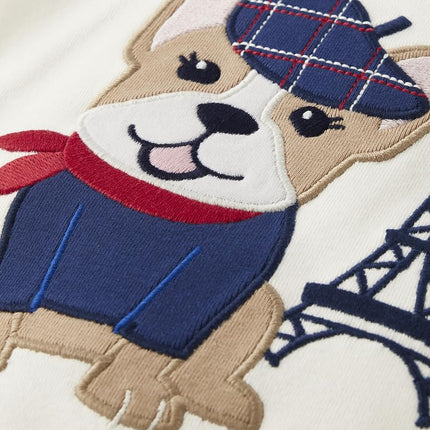 Gymboree Girls' and Toddler Embroided Graphic Long Sleeve T-Shirts, Parisian Dog, 7