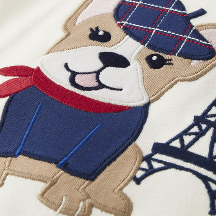 Gymboree Girls' and Toddler Embroided Graphic Long Sleeve T-Shirts, Parisian Dog, 8