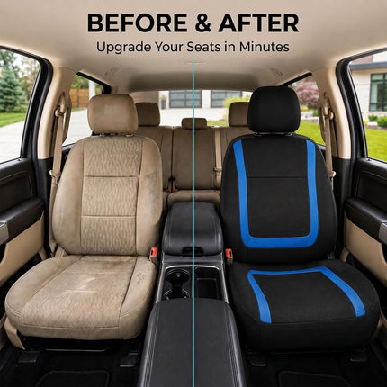FH Group Car Seat Covers Front Set in Cloth -Car Seat Covers for Low Back Car Seats with Removable Headrest,Universal Fit,Automotive Seat Covers,Washable Car Seat Cover for SUV,Sedan,Van Blue