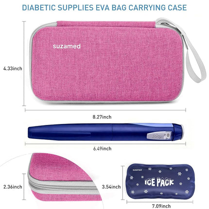 suzamed Insulin Cooler Travel Case,EVA Insulation Travel Medicine Kit with 2 Ice Packs for Diabetes Care,Insulin Pen and Other Diabetic Supplies (Pink)
