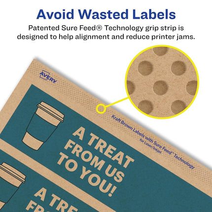 Avery Kraft Brown Rectangle Labels with Sure Feed, 1.75" x 7.75", 250 Kraft Brown Labels, Print-to-The-Edge, Laser/Inkjet Printable Labels