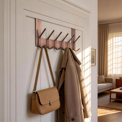 Dseap Over The Door Hook Hanger - 6 Hooks Over Door Coat Rack for Hanging Clothes Hat Towel,White, 2 Packs