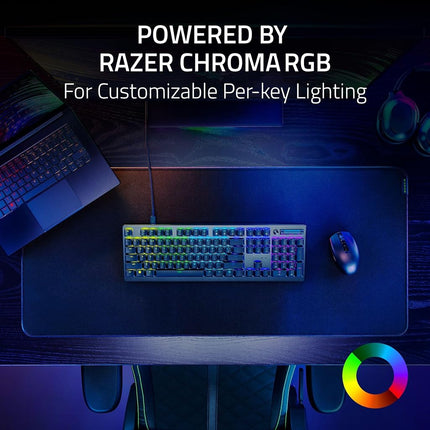 Teclado para juegos Razer DeathStalker V2: Switches ópticos de perfil bajo - Púrpura Clicky - Teclas recubiertas ultraduraderas - Placa superior de aluminio duradero - Rodillo multifunción y botón multimedia - Chroma RGB