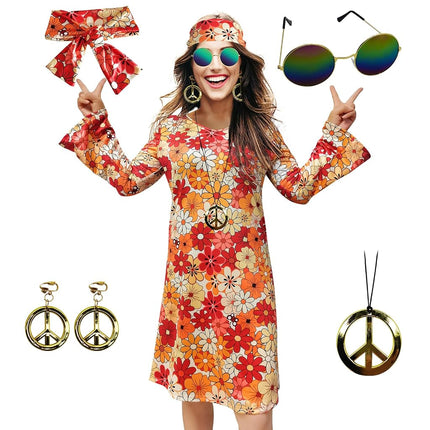 MRYUWB 70s Hippie Dress Costumes Necklace Earrings
