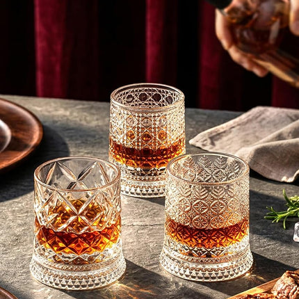 CEEFU Old Fashioned Whiskey Glasses with 360° Rotating Base, Set of 2 (2 Crystal Glasses Set, 2 Big Ice Ball Molds) In Gift Box - Bourbon, Cocktail, Rocks, Bday Gifts Ideas for Men, Ice Crackle