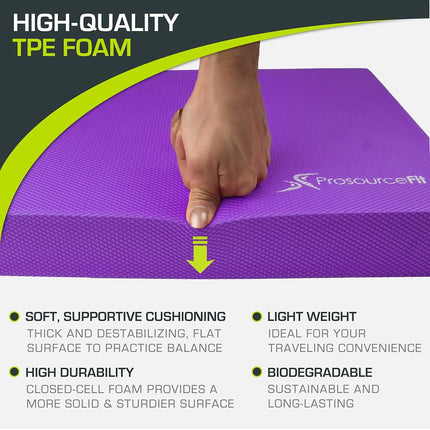 ProsourceFit Exercise Balance Pad – Non-Slip Cushioned Foam Mat & Knee Pad for Fitness and Stability Training, Yoga, Physical Therapy 15.5”x12.75”, Purple