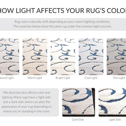 Safavieh Shag Rug for Living Room, Dining Room, Bedroom - Florida Shag Collection, High Pile, in Cream and Blue, 122 X 122 cm