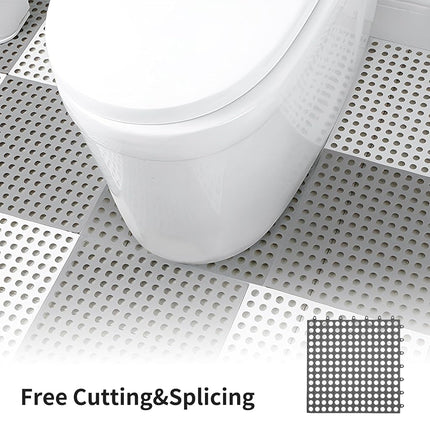 16 Pack 12" x 12" Interlocking Floor Tiles with Drain Holes, Soft PVC Non-Slip Shower Floor Mat Modular Interlocking Cushion Mat with Outdoor and Indoor Grey