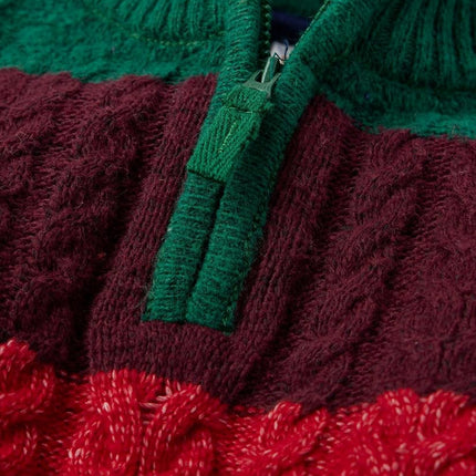 Gymboree Boys' and Toddler Long Sleeve Quarter Zip Sweaters, Red/Green Colorblock, 18-24 Months