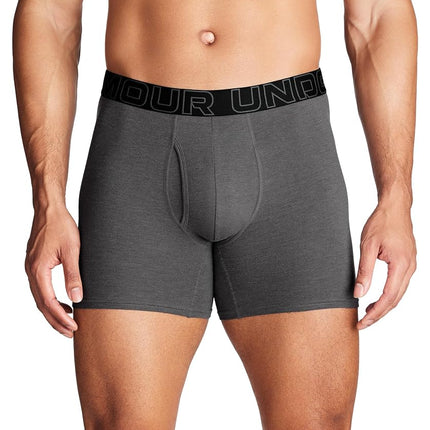 Under Armour Men's 3-Pack Performance Cotton Boxer Brief, 6" Inseam, All-Day Comfort & Ultra-Soft, Castlerock Heather - Core, XS