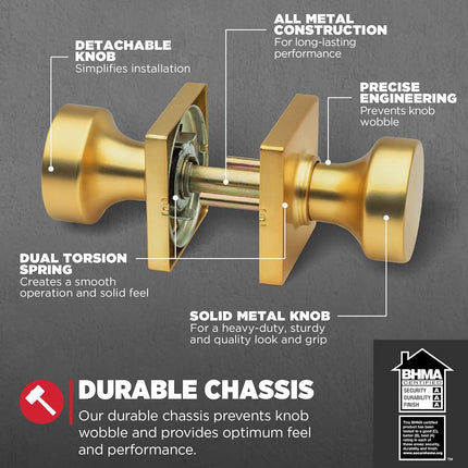 Kwikset Pismo Interior Passage Door Knob, Handle for Closet and Hallway Doors, Non-Locking Doorknob, Satin Brass