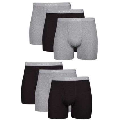 Hanes Men's Tagless Boxer Briefs, 6 Pack, 6-Pack Black/Gray, Large (Pack of 6)