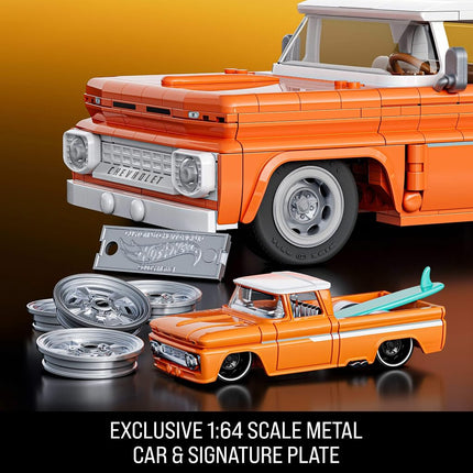Mattel Brick Shop Hot Wheels Elite Series Building Set, Custom ’62 Chevy Pickup with 858 Pieces, Realistic Details and Custom Decals, Adult Collectors and Kids Ages 10+