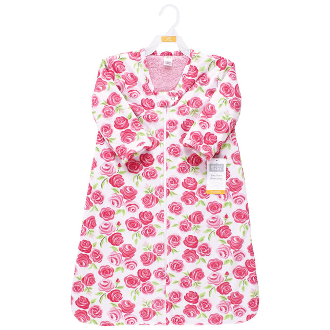 Hudson Baby Unisex Baby Long Sleeve Plush Faux Fur Sleeping Bag, Wearable Blanket, Pink Roses, 12-18 Months