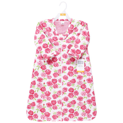 Hudson Baby Unisex Baby Plush Faux Fur Sleeping Bag, Wearable Blanket, Pink Roses Long-sleeve, 18-24 Months
