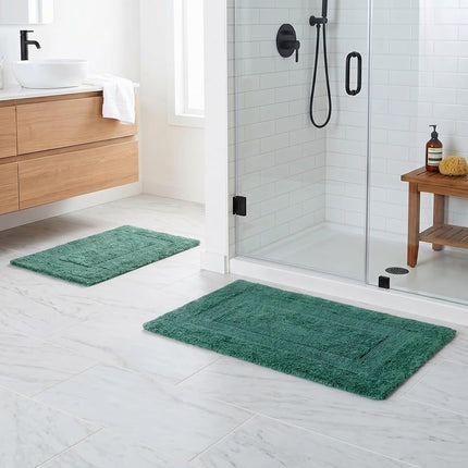 Lavish Home 2-Piece Cotton Bathroom Mat Set - Machine Washable Bath Mats for Bathroom, Kitchen, or Laundry Room (Green, 56 x 89 cm Rectangular)