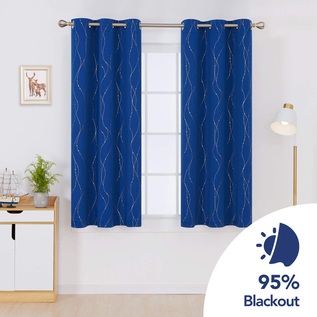 Deconovo Gold Printed Wave Lines with Dots Blackout Curtains Room Darkening Thermal Insulated Noise Reducing Window Drapes for Kids Room 1 Pair Royal Blue 42 x 54 Inch