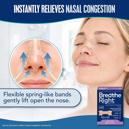 Breathe Right Calming Lavender Scented Drug-Free Nasal Strips for Nasal Congestion Relief 26 count