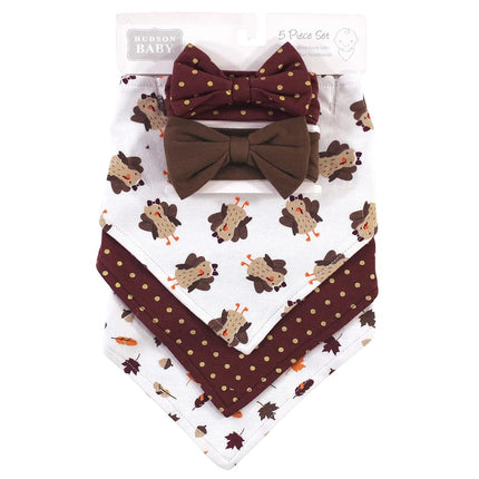 Hudson Baby Unisex - Conjunto de babero y diadema o gorros de algodón para bebé, diseño de pavo, talla única