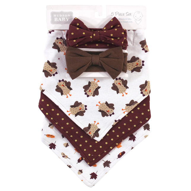 Bavoir et bandeau ou bonnet en coton Hudson Baby unisexe pour bébé, motif dinde pour fille, taille unique