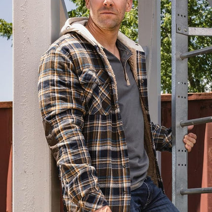 Legendary Whitetails Men's Camp Night Berber Lined Hooded Flannel Shirt Jacket, Upland Plaid, 3XL Big
