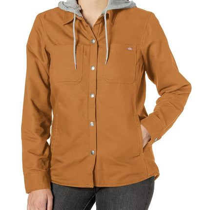 Chaqueta camisera con capucha Dickies para mujer, color marrón pato, L