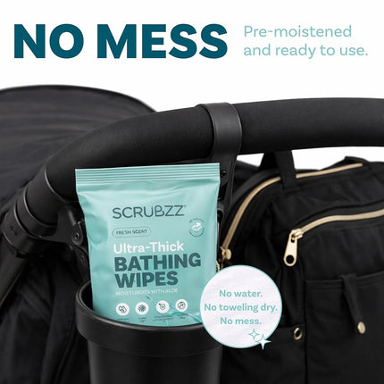 Extra Large Bath Wipes for Adults Bathing No Rinse - 40 Disposable Body Cleansing for Men, Women & Elderly - Great for Gym, Camping, Post Surgery - Shower