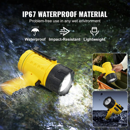 VEVOR Lampe Torche Rechargeable, 1 000 000 Lumens IP67 Étanche Lampe de Poche LED Portable, Projecteur Portable avec 4 Modes Lentille Amovible Port USB pour Chasse, Bateau, Camping