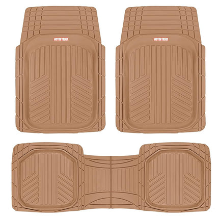 Motor Trend FlexToughXL Floor Mats for Cars Full Set, All-Weather Rubber Automotive Floor Mats, Waterproof Heavy Duty Car Mats, Flexible Floor Liners for Car Truck Van SUV, Car Floor Mats (Beige)