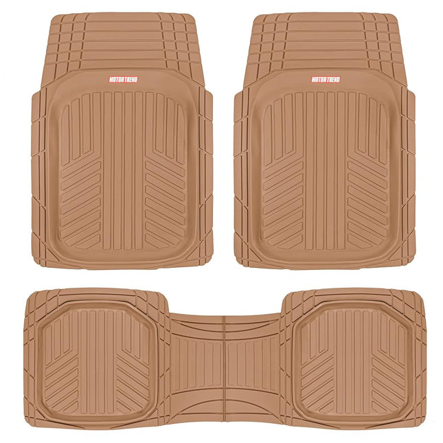 Motor Trend FlexToughXL Floor Mats for Cars Full Set, All-Weather Rubber Automotive Floor Mats, Waterproof Heavy Duty Car Mats, Flexible Floor Liners for Car Truck Van SUV, Car Floor Mats (Beige)