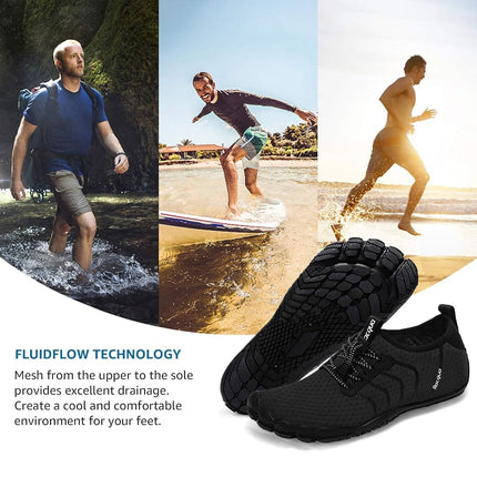 Racqua Water Shoes Quick Dry Barefoot Beach Aqua Sport Swim Surf Pool Hiking Diving Walking for Men Women Black EU 42=UK 9