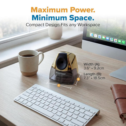 Bostitch Personal Electric Pencil Sharpener, Powerful Stall-Free Motor, High Capacity Shavings Tray, Gold Chrome
