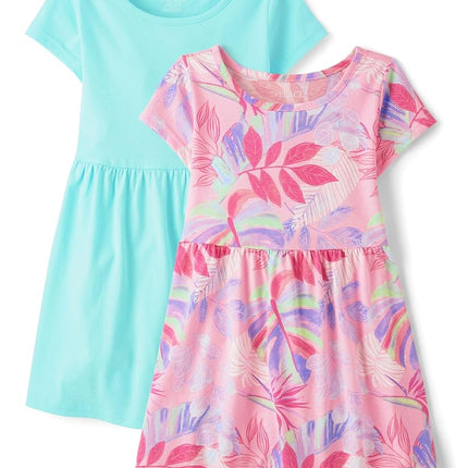 The Children's Place Robes décontractées à manches courtes pour filles, lot de 2 Luau/Bleu, taille M
