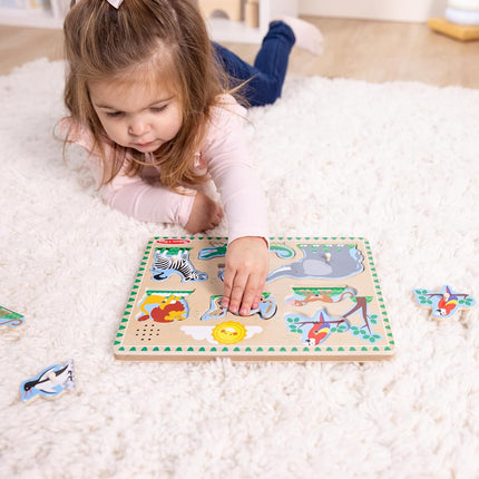 Melissa & Doug Zoo Animals Sound Puzzle - Wooden Peg Puzzle With Light-Activated Sound Effects (8 pcs) Animal Noise Puzzles for Toddlers 2+