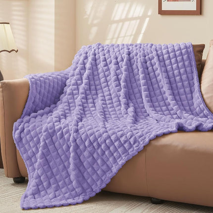 BEDELITE 3D Checked Lavender Fleece Twin Throw Blanket for Bed, 60x80 Inch