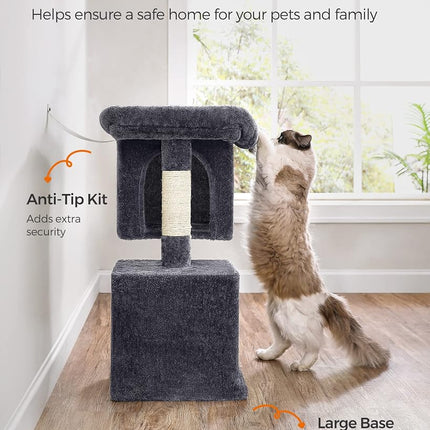 Feandrea Cat Tree Tower, 74 cm, M, Condo for Medium Cats up to 11 lb, Large Perch, 2 Caves, Scratching Post, Smoky Gray UPCT612G01