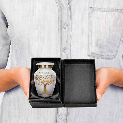 Trupoint Memorials Small Urns for Human Ashes Keepsake, Tree of Life Decorative Mini Cremation Urn for Adult Men and Women, Small White