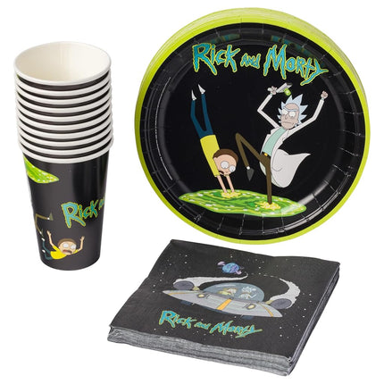 Silver Buffalo Rick and Morty in The Portal 60 Pack Partyware Disposable Paper Plates, Napkins, and Cups