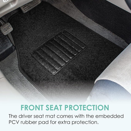FH Group F14406BLACK Black Carpet Floor Mat with Drivers Heel Pad (3 Row Premium Great for SUVs and Minivans)
