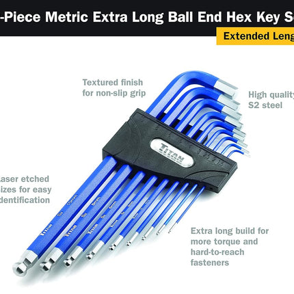 Titan Tools 12714 MM Non Slip Hex Key Set - Multi-Colour (9-Piece)