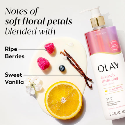 Loción corporal nutritiva e hidratante Olay para mujer con ácido hialurónico, suministro de hidratación de larga duración, complejo de vitamina E y vitamina B3, fórmula rápida, 480 ml (1 unidad)