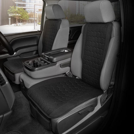 Motor Trend LuxeFit Black Seat Covers for Cars Trucks Van SUV (2 Pack), Premium Faux Leather Car Seat Covers, Easy to Install Automotive Seat Covers with Storage Pockets, Fits Most Vehicles