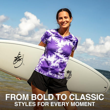 Kanu Surf Women's UPF 50+ Short Sleeved Active Swim Shirt Rashguard & Workout Top, Beach Girl Purple, Small