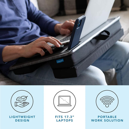 LapGear Elevation Pro Lap Desk with Gel Wrist Rest, Device Ledge, Mouse Pad, Booster Cushion and Phone Holder - Black Carbon - Fits up to 17.3 Inch Laptops - Style No. 88108